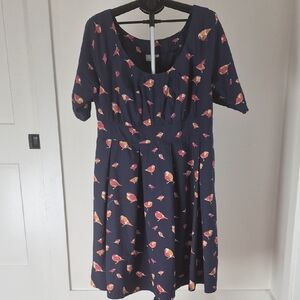 eShakti Navy Dress with Bird Pattern